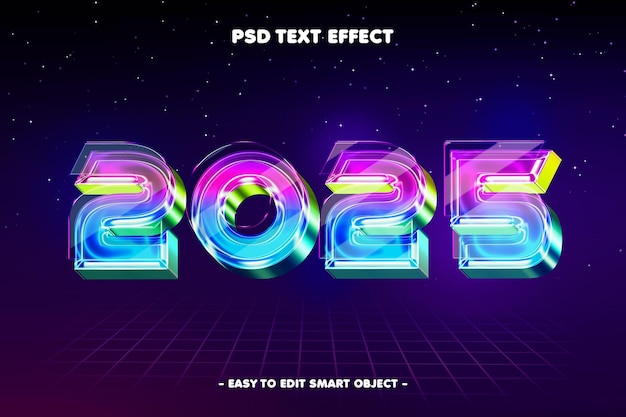 Farbiges glühendes Glückliches Neujahr 2025 Bearbeitbares Texteffekt