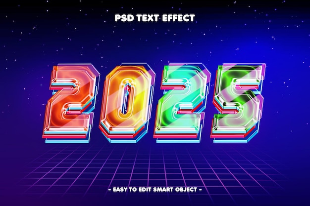 Farbiges glühendes Glückliches Neujahr 2025 Text-Effekt