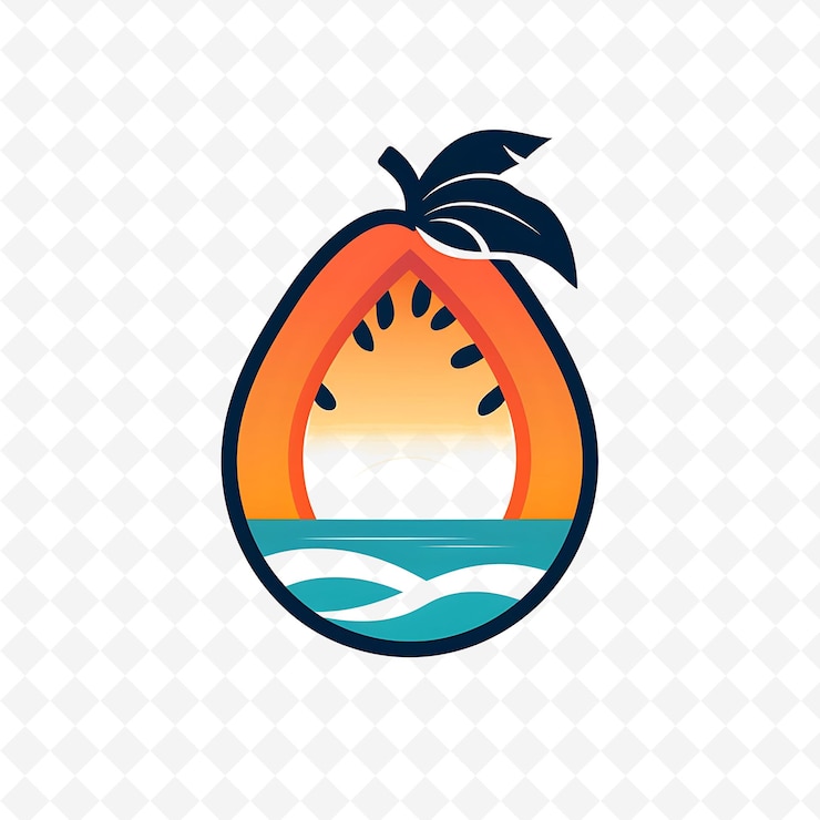 PSD farbiges papaya-logo mit sonnenuntergang und strandatmosphäre kreative und minimalistische vektordesigns