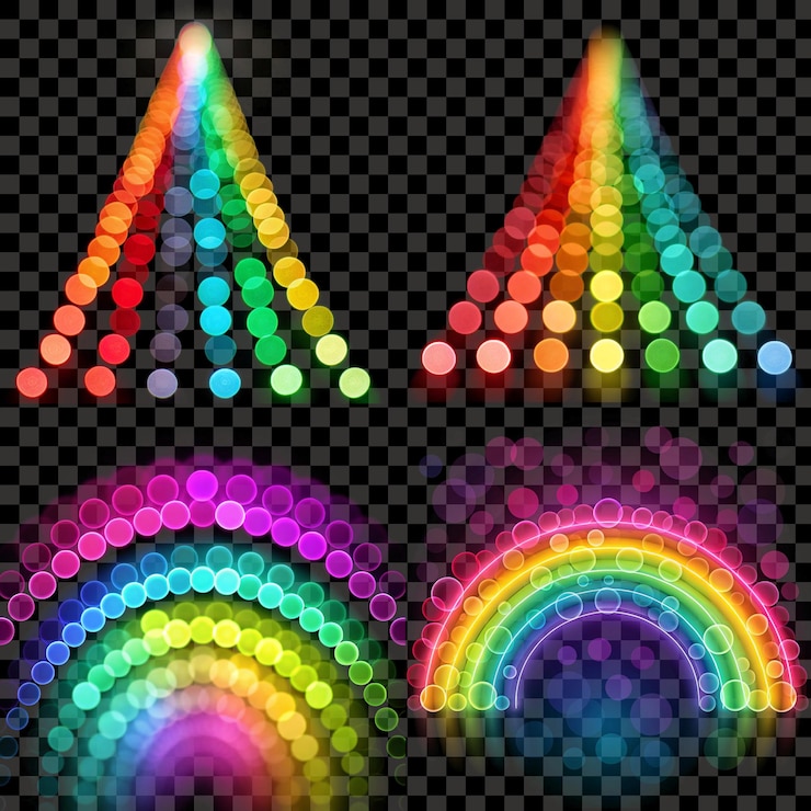 PSD farbiges regenbogen-bokeh-licht-effekt mit leuchtenden kreisen isolierte transparente png