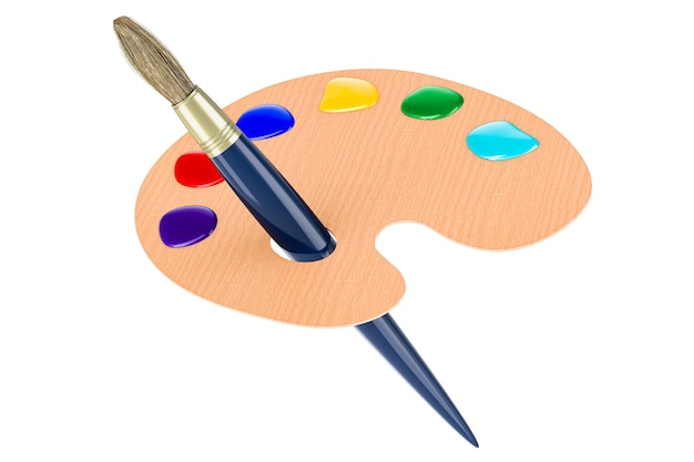 Farbpalette mit 3D-Rendering mit Pinsel, isoliert auf durchsichtigem Hintergrund
