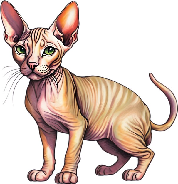 PSD farbstiftskizze einer sphynx-katte aigenerated