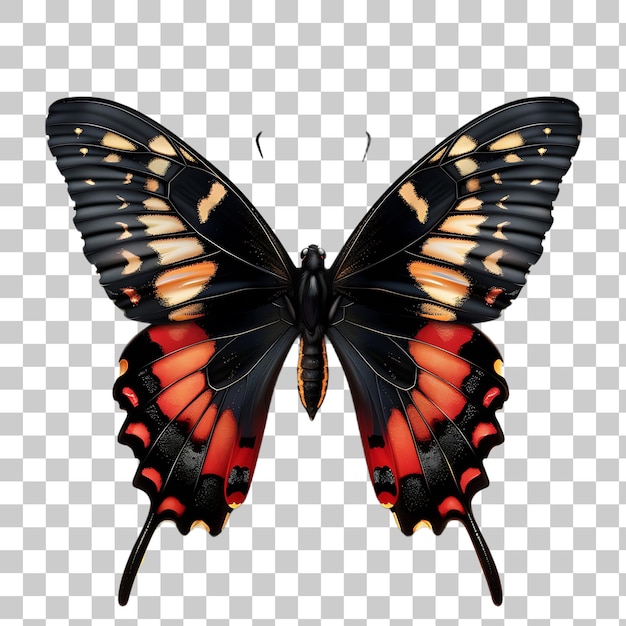 Farfalla nera e rossa su sfondo bianco