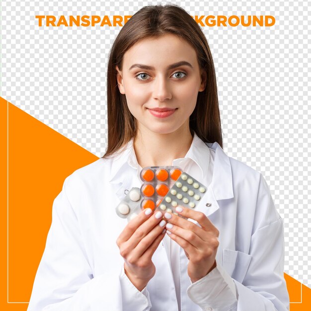 farmacêutico com medicamento com fundo transparente