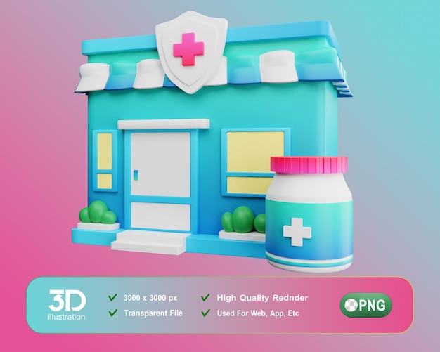 Farmácia 3d médica e de saúde em 3d