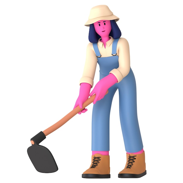 Farmer Girl cavar Hoe Agricultura aldeia