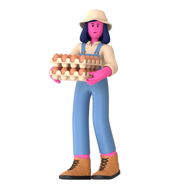 Farmer Girl Traga Ovos de Galinha Agricultura Aldeia