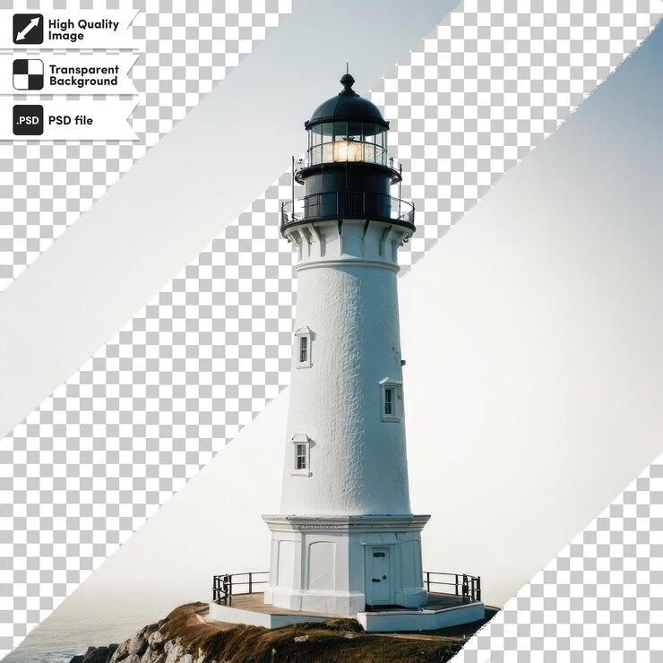 PSD faro psd en la costa en fondo transparente con capa de máscara editable