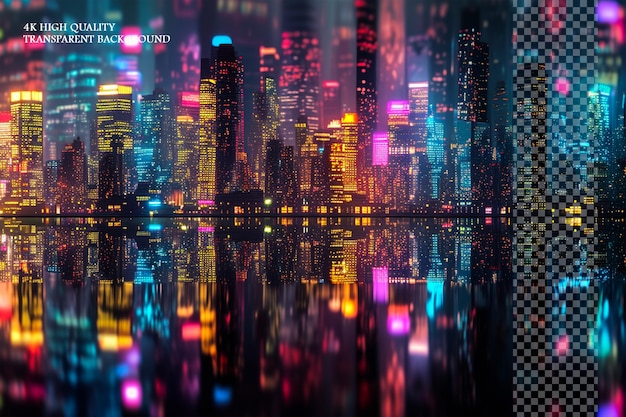 El fascinante espectáculo de las luces de la ciudad por la noche sobre un fondo transparente