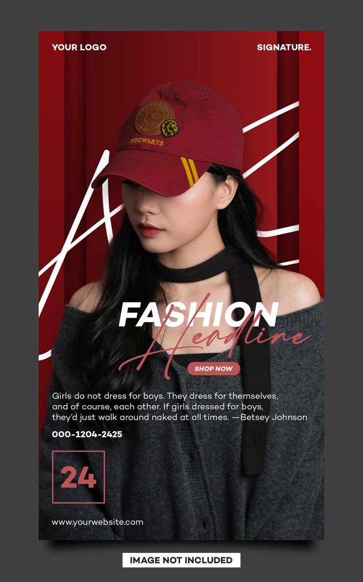PSD fashion headline intagram story flyer banner poster template con colore stile rosso e nero 2