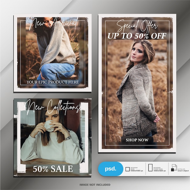 Fashion instagram story template und square post oder banner