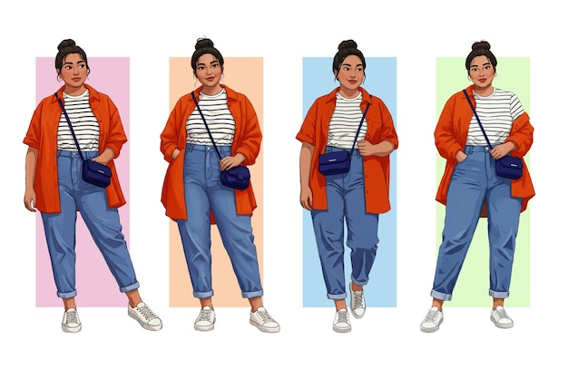 Fashionable Plus Size Woman in Casual Outfit Illustration