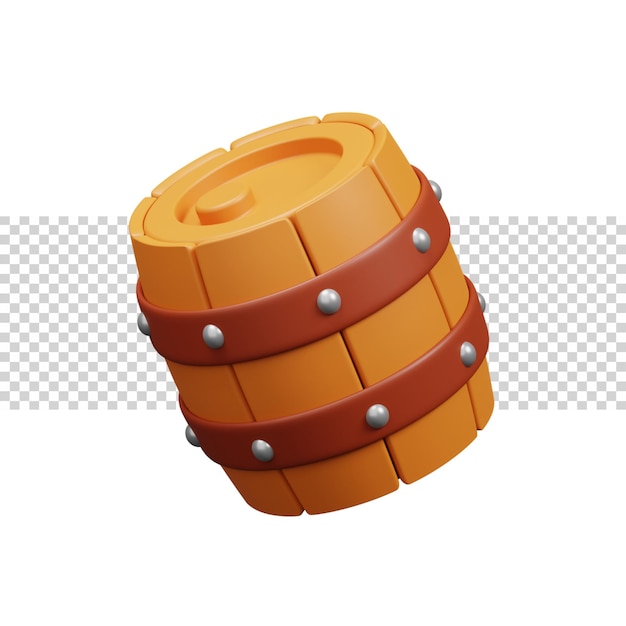 Fass aus Holz mit Metallsymbol 3D-Rendering-Symbol für Website oder Spiel. Fass aus Holz-Symbol