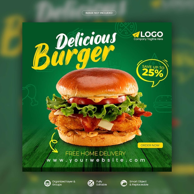 Fast-Food-Burger und Special-Food-Menü Social-Media-Promotion-Banner-PSD-Vorlage