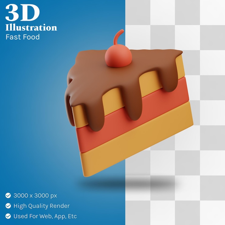 PSD fast food cake illustration 3d