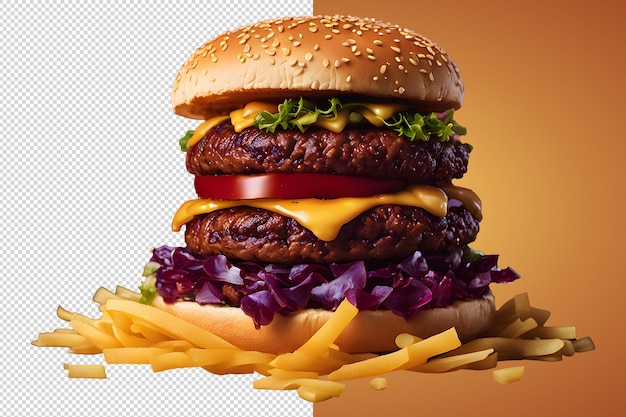 PSD fast food fresco delicioso hambúrguer de alta qualidade isolado fundo transparente