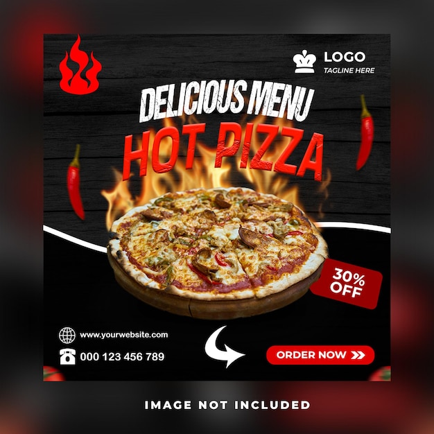 PSD fast-food-menü heiße pizza verkaufsförderung quadrat flyer social media web banner post design vorlage