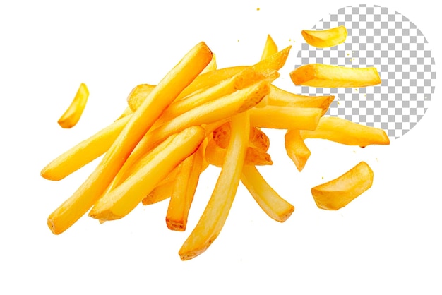 PSD fast food voando batatas fritas isoladas em fundo transparente