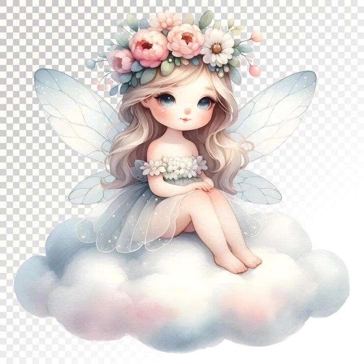 Fata magica seduta su un clipart di fiori o fata magica