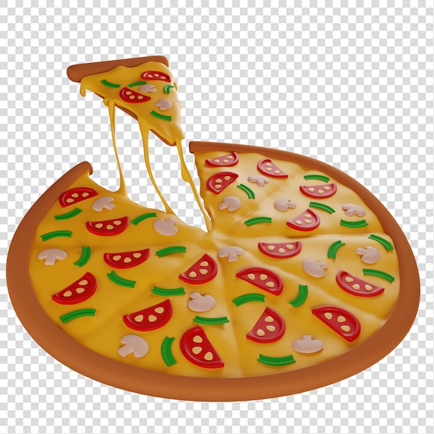 Fatia 3d de pizza quente com cogumelos e ilustração isolada de pizzaria de queijo