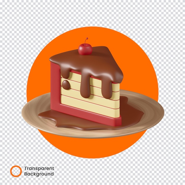 PSD fatia de bolo de chocolate com frutas 3d de fundo transparente