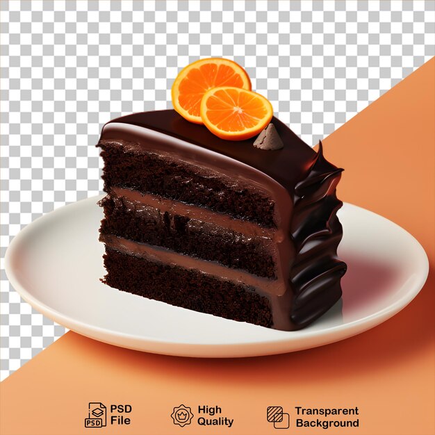 PSD fatia de bolo de chocolate com frutas de laranja em um prato isolado em fundo transparente inclui png