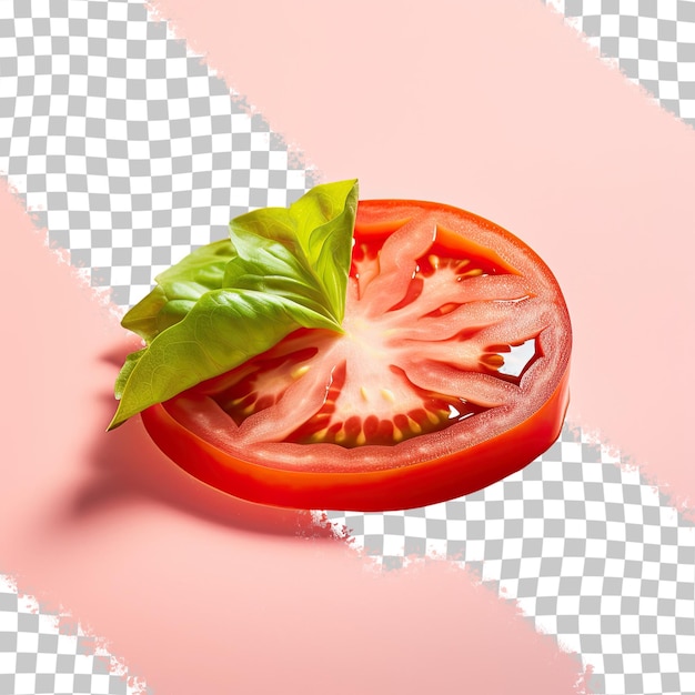 PSD fatia de tomate fotografada de baixo isolada em fundo transparente