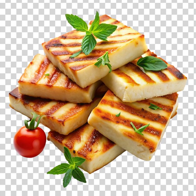 PSD fatias de queijo halloumi fritas isoladas sobre um fundo transparente