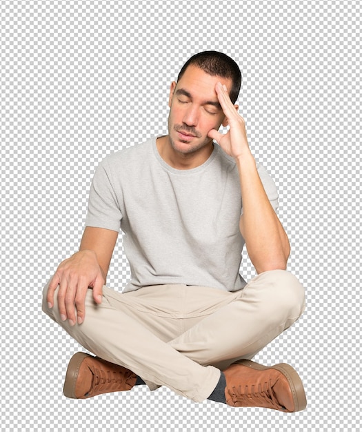 Fatigué de jeune homme posant isolé