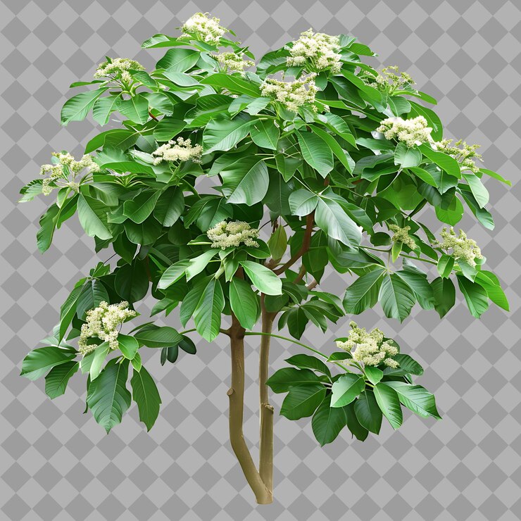 PSD fatsia japonica com forma ereta e cor verde grande arbusto isolado png em fundo limpo