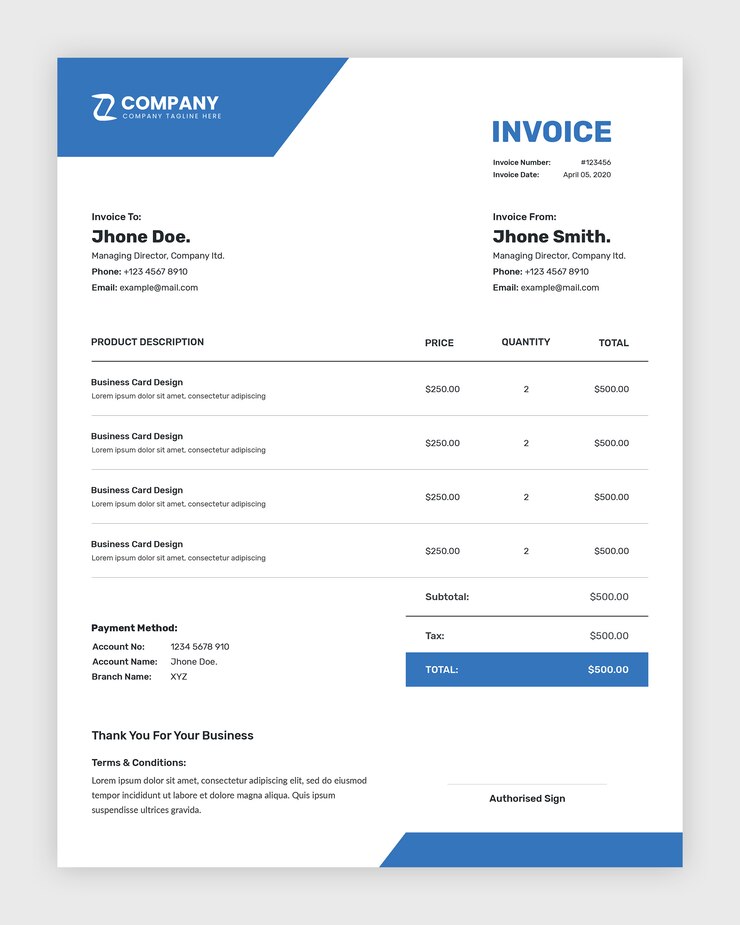 PSD fatura comercial minimalista simples