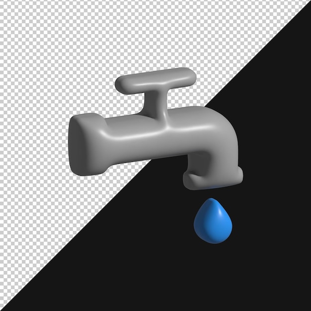 Faucet de dessin animé 3D avec icône de goutte d'eau