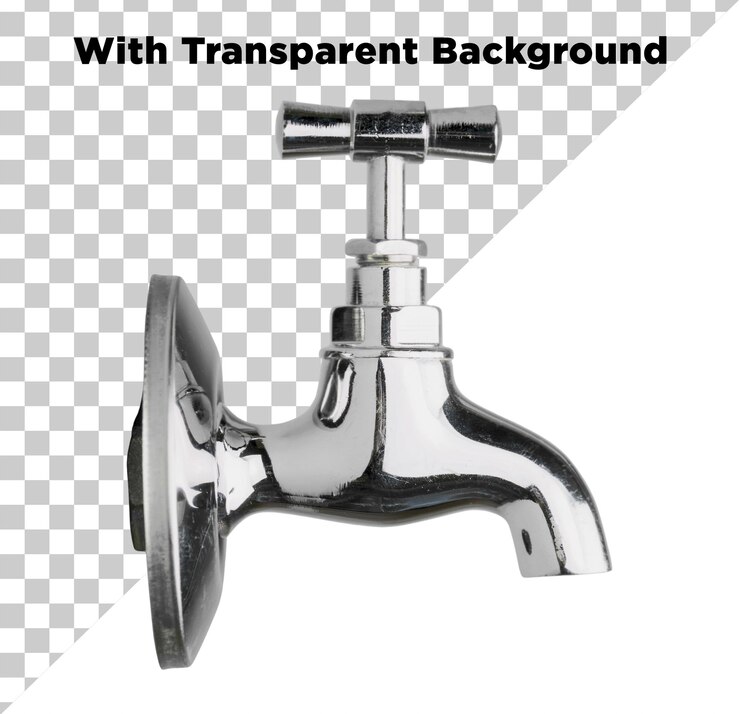 PSD faucet o grifo de metal de estilo antiguo convencional vista lateral png psd aislado en un fondo transparente