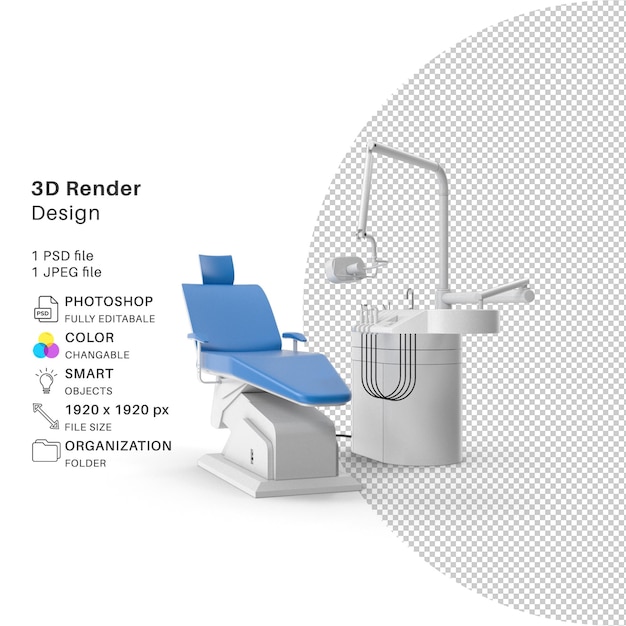 Fauteuil dentaire - Fauteuil d'hôpital - fichier psd avec fond transparent