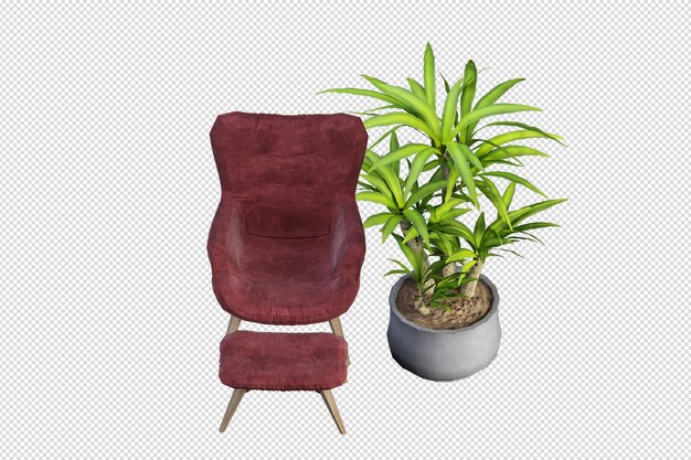 Fauteuil et plante en rendu 3d