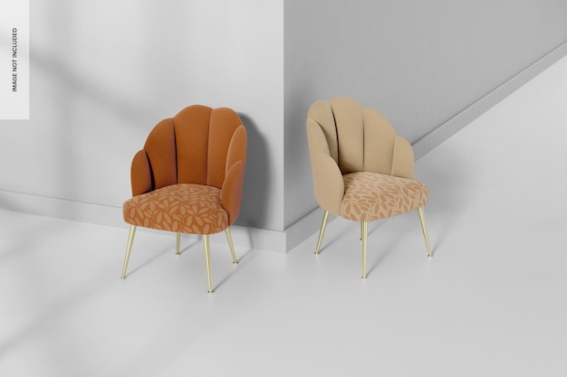 Fauteuils avec maquette de pieds métalliques, perspective