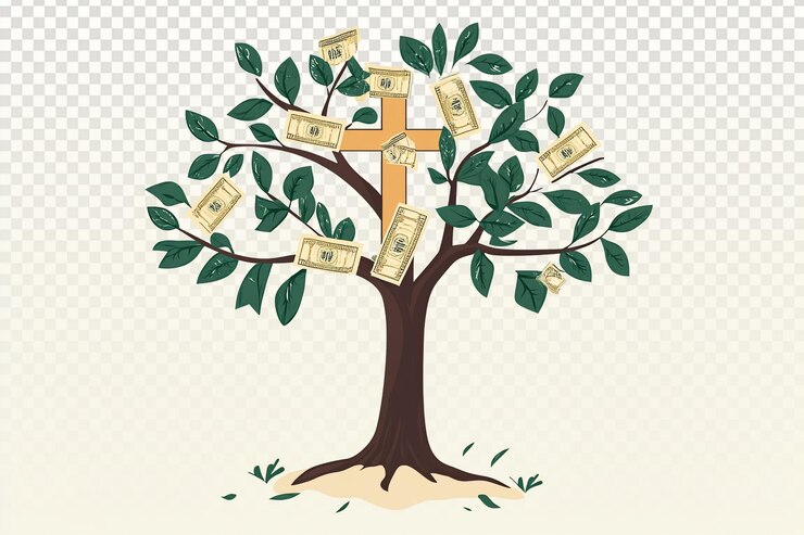 PSD fe y prosperidad una cruz con un árbol de dinero