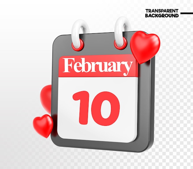 Febrero corazón mes del calendario del día 10