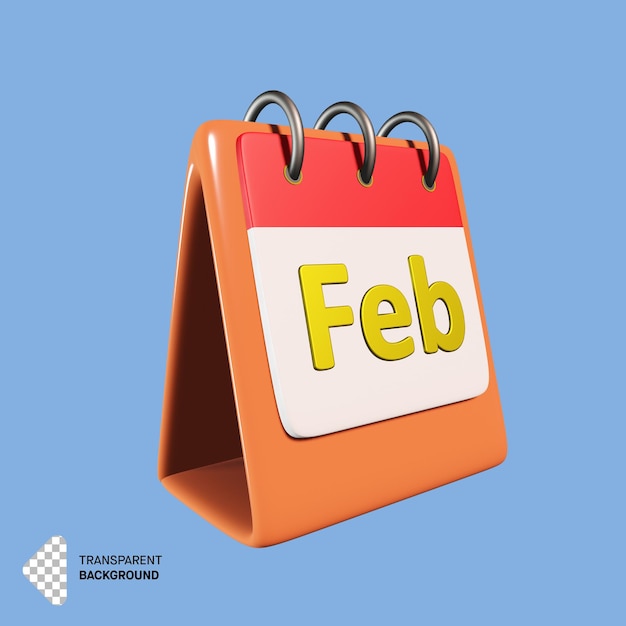 Februar-Monatskalender im 3D-Rendering-Design.