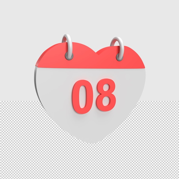 Fecha del calendario 3D 08 Ilustración de objeto renderizado