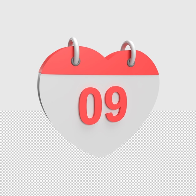 Fecha del calendario 3D 09 Ilustración de objeto renderizado