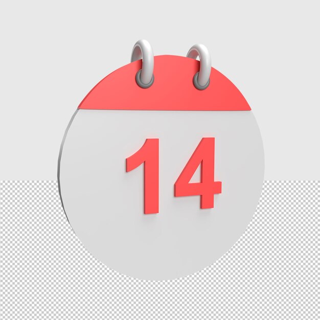 Fecha del calendario 3D 14 Ilustración de objeto renderizado