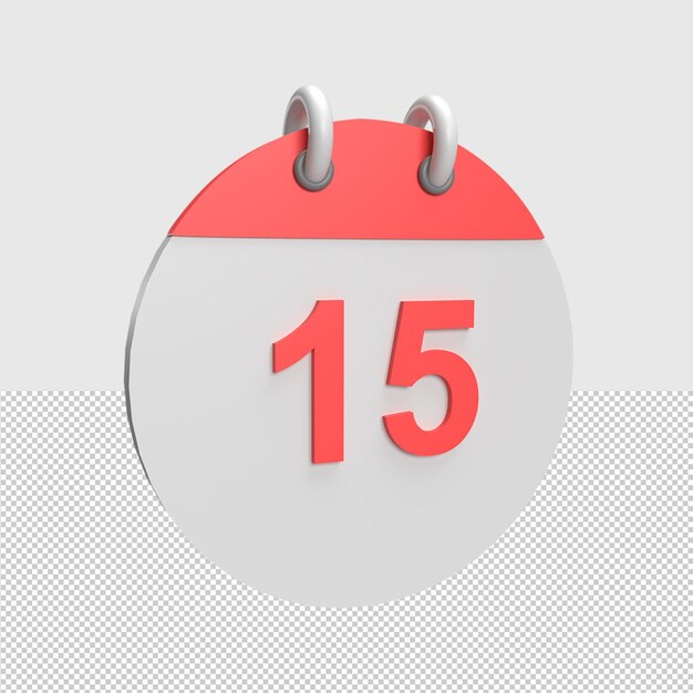 Fecha del calendario 3D 15 Ilustración de objeto renderizado