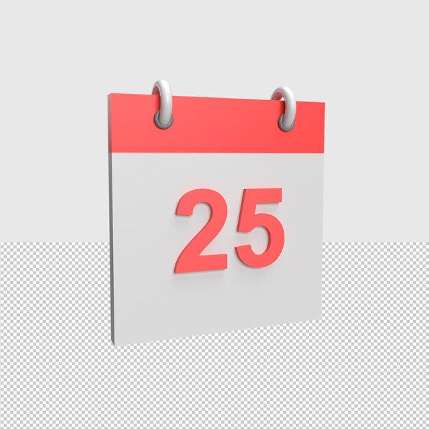 Fecha del calendario 3D 25 Ilustración de objeto renderizado