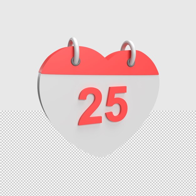 Fecha del calendario 3D 25 Ilustración de objeto renderizado