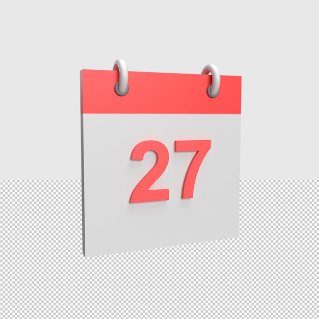 Fecha del calendario 3D 27 Ilustración de objeto renderizado