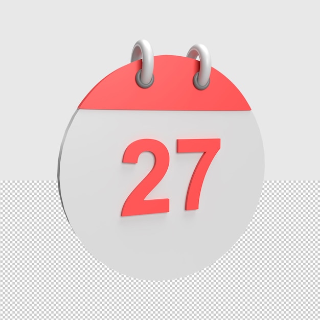 Fecha del calendario 3D 27 Ilustración de objeto renderizado