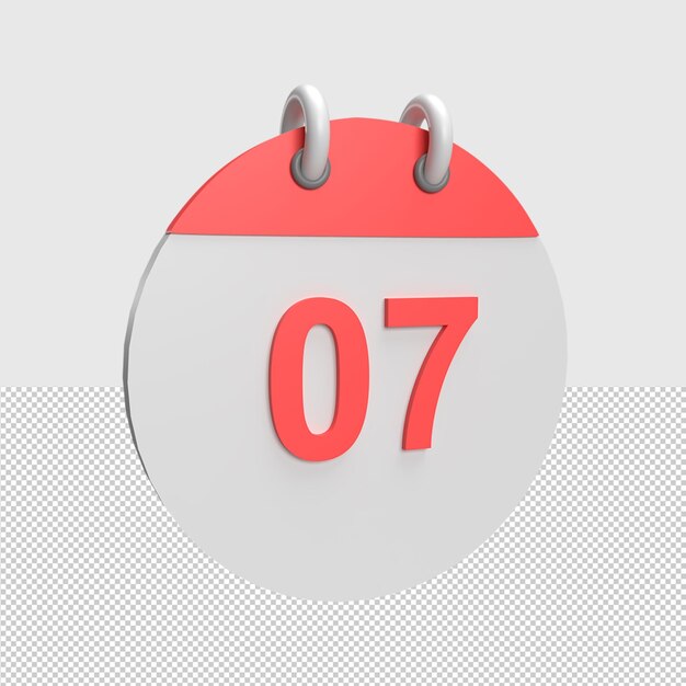 Fecha del calendario 3D 7 Ilustración de objeto renderizado