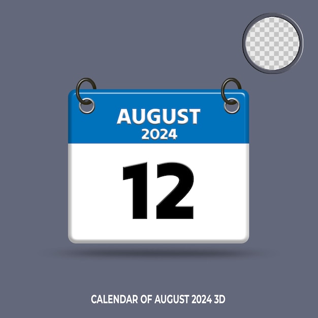PSD fecha del calendario 3d de agosto de 2024