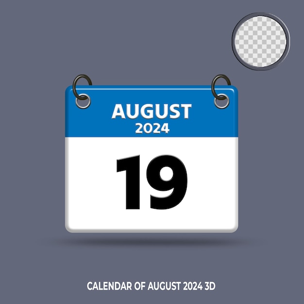 fecha del calendario 3D de agosto de 2024